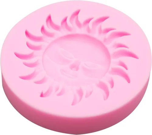 Miniatura 8 de Juego de moldes de silicona, formas de estrella de sol y luna, rosa, moldes para hornear dulces de chocolate, 5 piezas con temática celestial