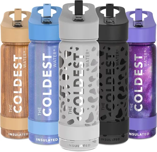 Miniatura 127 de Coldest - Botella para agua con tapa que incluye pajilla, térmica y metálica (acero inoxidable), para hombres y mujeres, color morado