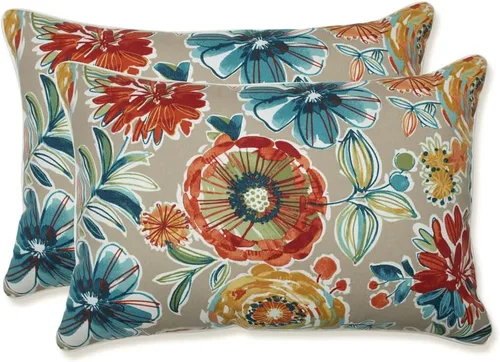 Miniatura 37 de Pillow Perfect - Cojines decorativos florales brillantes para interiores/exteriores, 2 unidades, lumbar - 11.5 x 18.5 pulgadas, verde/rojo Zoe