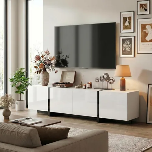 Miniatura 9 de holzart Soporte de TV moderno de alto brillo de 67 pulgadas de ancho para TV de 60/65/70/75 pulgadas, elegante centro de entretenimiento