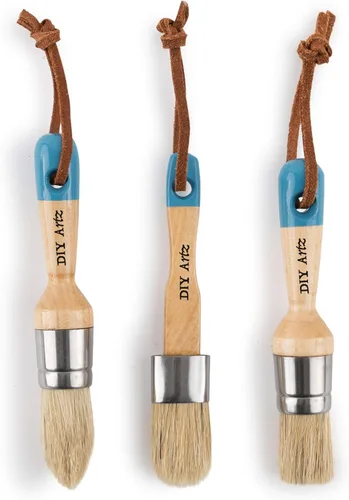 DIYARTZ Pincel de tiza y cera (juego de 3) para proyectos de encerado y pintura, cerdas de jabalí 100% naturales, asas ergonómicas, desprendimiento