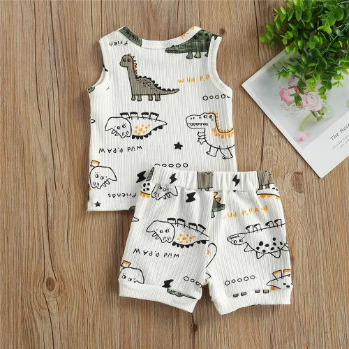 Miniatura 3 de Conjunto de 2 piezas de ropa de verano, con letras impresas, camiseta sin mangas y pantalón corto, para bebé