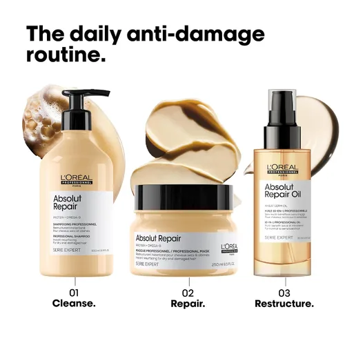 Miniatura 5 de L'Oréal Professionnel Paris Absolut Repair Hair Mask - Tratamiento nutritivo de proteínas, hidrata, repara daños y añade brillo, para cabello seco