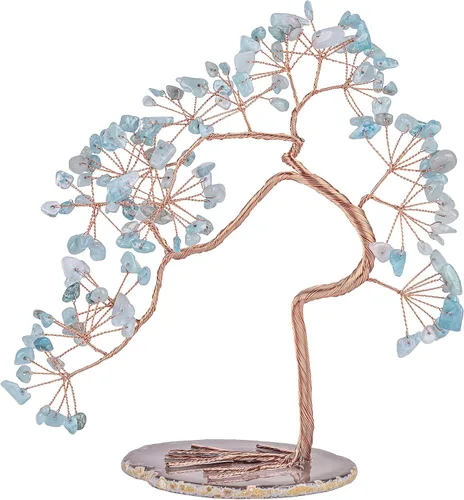 rockcloud Árbol de dinero de cristal aguamarina con base de ágata, árbol bonsái de Feng Shui de la suerte para decoración de oficina y hogar, color