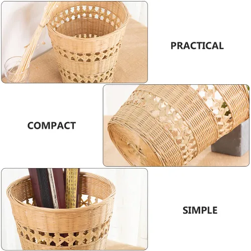 Miniatura 4 de Cabilock Bote de basura de bambú hecho a mano cesta tejida para el hogar basura, cesta de papel, contenedor de basura tejido de estilo rústico