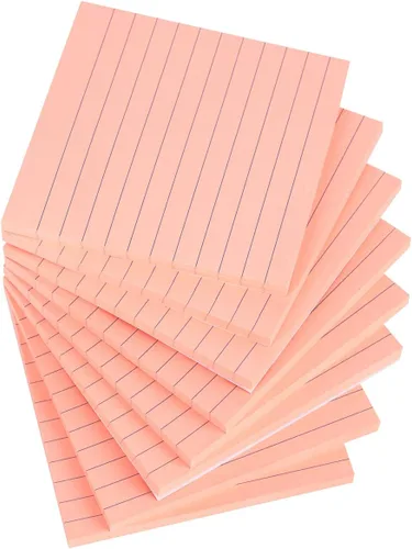 Vanpad Notas adhesivas forradas de 4 x 4 pulgadas, almohadillas autoadhesivas a rayas de color rosa brillante, fáciles de publicar para el hogar,