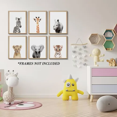 Miniatura 5 de Decoración de pared de guardería de jungla, lindos animales de safari para la decoración del dormitorio del bebé (8"x10", SIN MARCO)