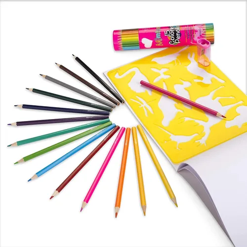 Miniatura 8 de Kit de plantillas de dibujo para niños, juego de 60 piezas de arte con más de 370 formas, bloc de bocetos y lápices de colores para manualidades