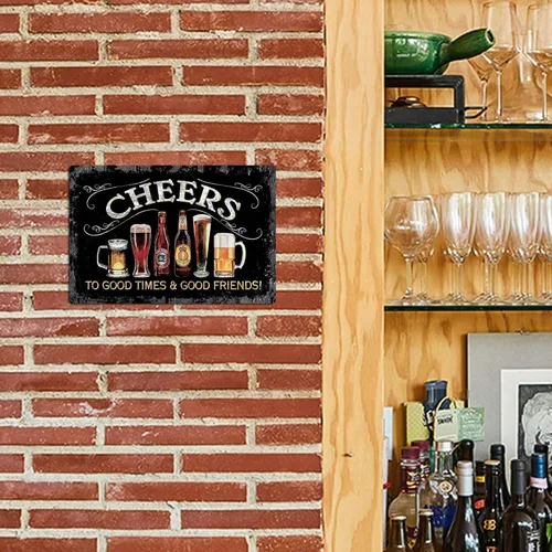 Miniatura 4 de Putuo Decor Letrero de estaño de metal Cheers, letreros de barra para bar en casa, pub, cueva de hombre, decoración de pared para buenos momentos ¡8