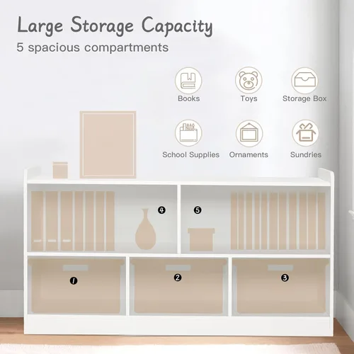 Miniatura 5 de Estante Montessori, organizador de almacenamiento de juguetes de madera para libros, juguetes, estantería de 2 estantes, gabinete de almacenamiento