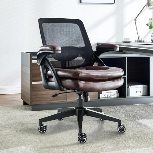 Miniatura 2 de Silla de oficina grande y alta, silla de escritorio ergonómica de malla de 500 libras con reposabrazos abatibles, asiento ancho de tamaño grande