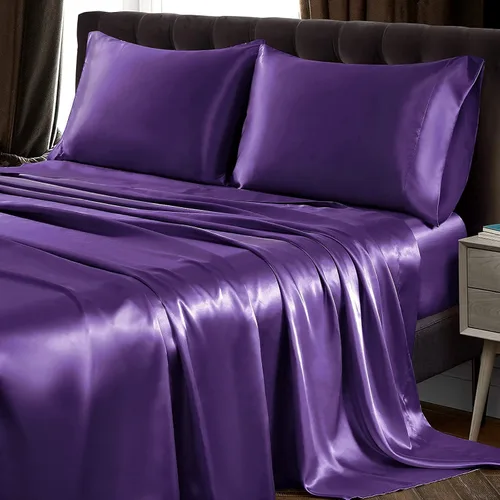 Miniatura 31 de SiinvdaBZX Juego de sábanas de satén de 4 piezas tamaño King, ultra sedosas y suaves, sábanas de cama King de satén azul marino con bolsillo