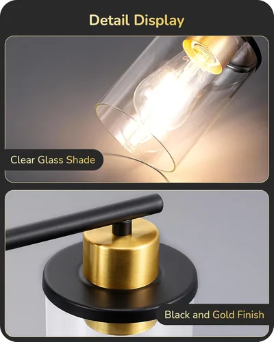 Miniatura 3 de EDISHINE Lámparas de baño, 3 luces de tocador de baño sobre el espejo, lámpara moderna de pared de baño con pantalla de vidrio transparente