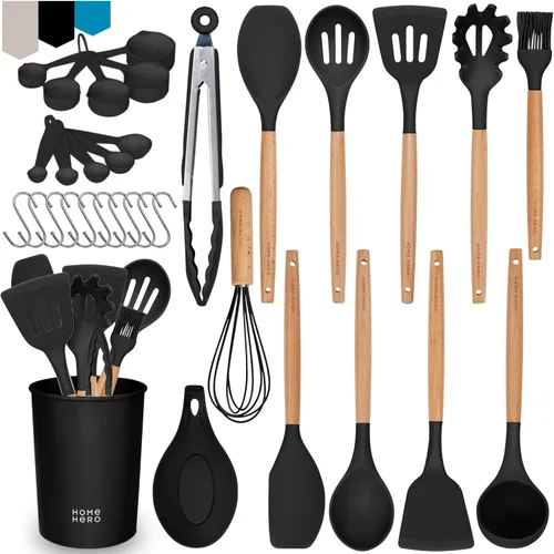 Miniatura 10 de Home Hero Juego de Utensilios de Cocina de Silicona - Herramientas Resistentes al Calor y Arañazos para Utensilios de Cocina Antiadherentes - Mangos