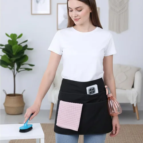 Miniatura 5 de Delantal de limpieza de tamaño pequeño con 4 bolsillos delantales para mujeres, delantal de camarero y camarera con bolsillos, suministros