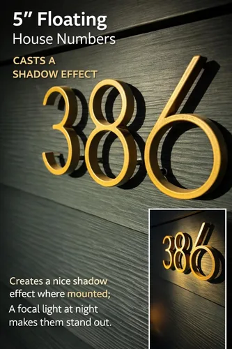 Miniatura 8 de Número de casa flotante de 5'', números de casa modernos - aleación de zinc, número de dirección de casa con exquisito proceso de dibujo - dorado