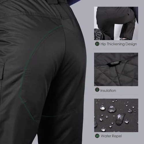 Miniatura 4 de FREE SOLDIER - Pantalones impermeables para hombre, con aislamiento de nieve, bolsillos con cierre de cremallera, para esquí, snowboarding, invierno
