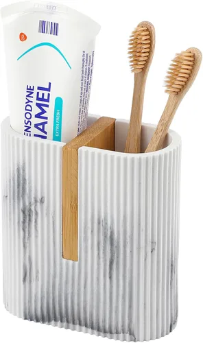 Miniatura 14 de rejomiik Portacepillos de dientes para encimeras de baño, 3 ranuras para cepillado eléctrico de dientes y almacenamiento de pasta dental, soporte