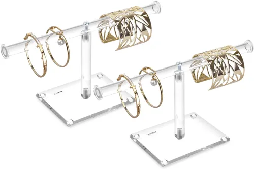 Miniatura 13 de MOOCA Organizador de joyas de acrílico transparente de lujo, soporte de pulsera de barra en T de 2 niveles, soporte de collar acrílico, soporte