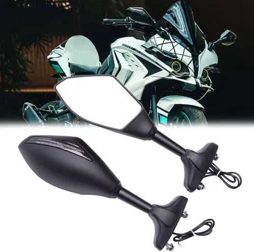 Miniatura 8 de Espejos Retrovisores con Indicadores LED de Señal de Giro para Motocicleta, para Motos de Carreras y Motos Deportivas (Carbono+Lente Ahumado)
