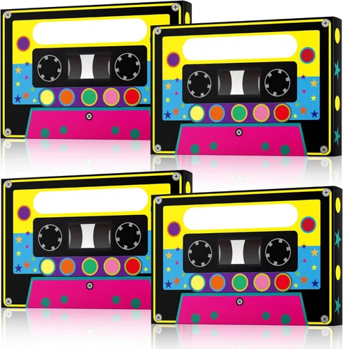 Miniatura 7 de Fuyoooo 4 cajas de recuerdos de fiesta de los años 80 y 90 de 16 x 10 pulgadas, cajas grandes de regalo de cassette, cinta de casete de boom