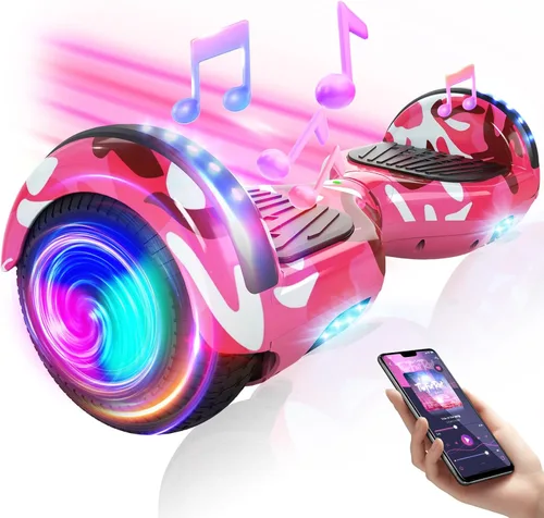 Scooter con accesorio de asiento para niños y adultos, scooter de equilibrio de 6.5 pulgadas y 8.5 pulgadas con altavoces Bluetooth y luz LED A7
