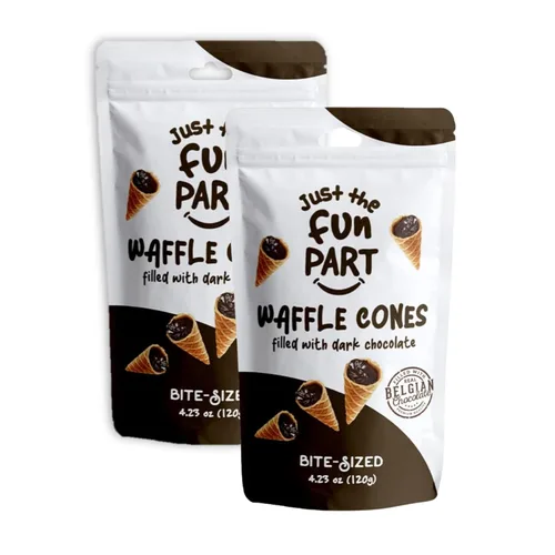 Miniatura 4 de Just The Fun Part Mini conos de gofre crujiente de tamaño bocado Rellenos con chocolate belga premium Excelentes para bocadillos, postres