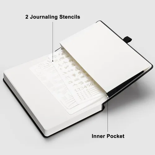Miniatura 7 de RETTACY Cuaderno de diario con puntos y viñetas, 192 páginas, tamaño mediano A5 (5.7" x 8.3"), tapa dura de cuero, papel grueso de 100 gsm