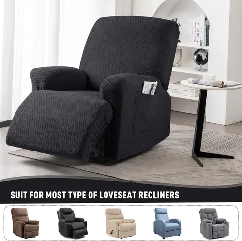 Miniatura 5 de KinCam Fundas para Reclinables, Fundas Elásticas para Sillas Reclinables, Fundas para Sofá Reclinable con Rayas Jacquard, Fundas Protectoras de Negro