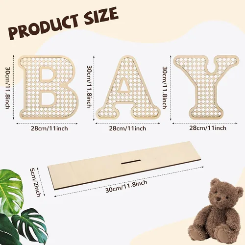 Miniatura 6 de 4 Piezas Letras de Bebé de Madera de Ratán - Decoración Bohemia de Guardería para Baby Shower Letras Rústicas del Alfabeto Decoración del Hogar