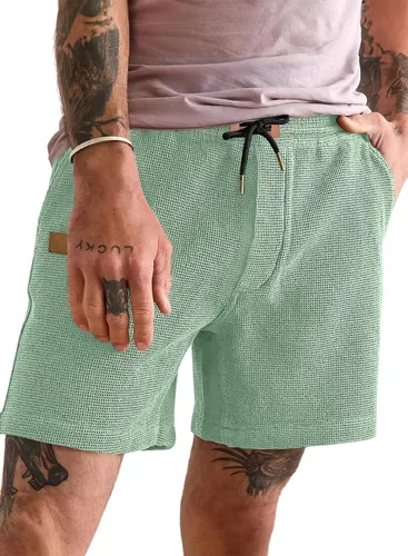 Miniatura 26 de JMIERR pantalones cortos casuales de 5"/ 7" para hombre, con cintura elástica de estilo gofrado, cordón de ajuste, pantalones cortos