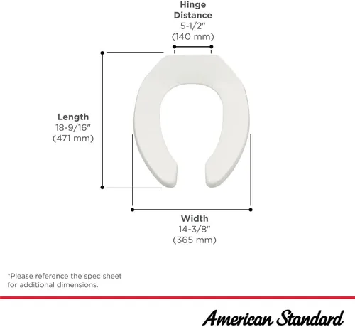 Miniatura 5 de American Standard Asiento de inodoro alargado, asiento de plástico delantero abierto comercial con bisagra de acero inoxidable, 1.0
