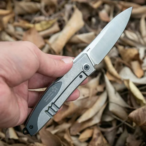 Miniatura 2 de KATSU Cuchillo de bolsillo plegable japonés, diseño de hoja Sakura Nemoto (gris)