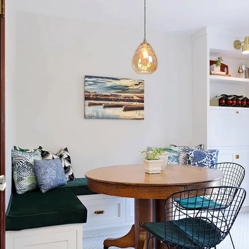 Miniatura 6 de Iluminación colgante dorada con pantalla de vidrio martillado ámbar, lámpara colgante Art Deco de 1 luz para isla de cocina, comedor, dormitorio
