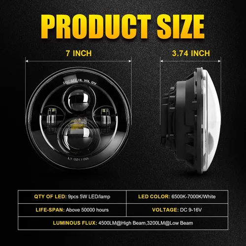 Miniatura 7 de Faro LED negro de 7 pulgadas aprobado por DOT compatible con motocicletas Tour, FLD, Softail Heritage, Street Glide, Road King, Electra Glide