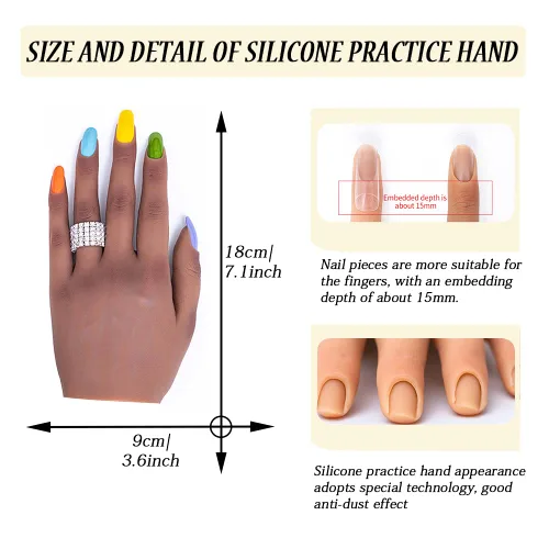 Miniatura 2 de Mano de práctica de uñas de silicona para uñas acrílicas, manos de maniquí profesional para práctica de uñas con soporte ajustable, mano falsa