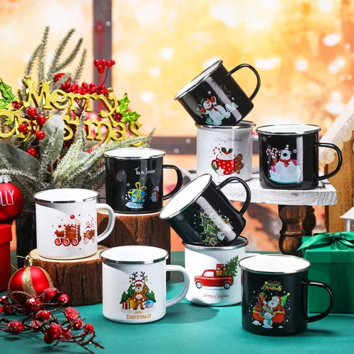 Miniatura 7 de Layhit 9 tazas de Navidad de 12 onzas esmaltadas para café, tazas de cerámica para vacaciones de invierno, tazas divertidas de Navidad, regalos