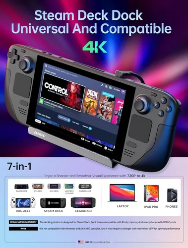 Miniatura 9 de Estación de acoplamiento 7 en 1 para cubierta de vapor con puerto HDMI DisplayPort 4K@60Hz dual – Estación de acoplamiento USB C de 100W