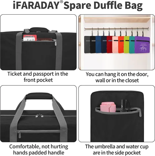 Miniatura 5 de Bolsa de lona plegable de 22 pulgadas, pequeña bolsa de equipaje ligera para viajes, gimnasio, deporte, Negro -, Bolsa de lona pequeña