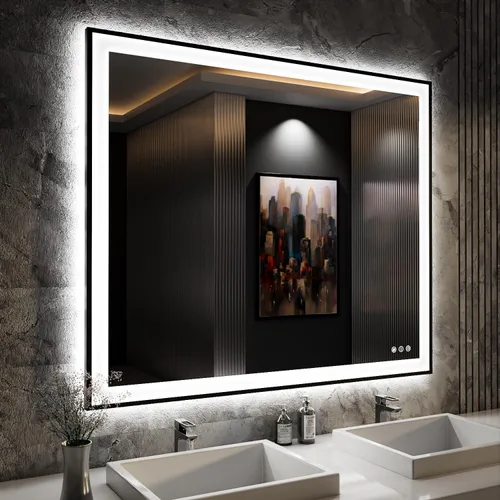 Miniatura 12 de ISKM Espejo LED con marco para baño de 40"x30", espejo de baño LED regulable con luces, antivaho, espejo iluminado frontal y retroiluminado de 3