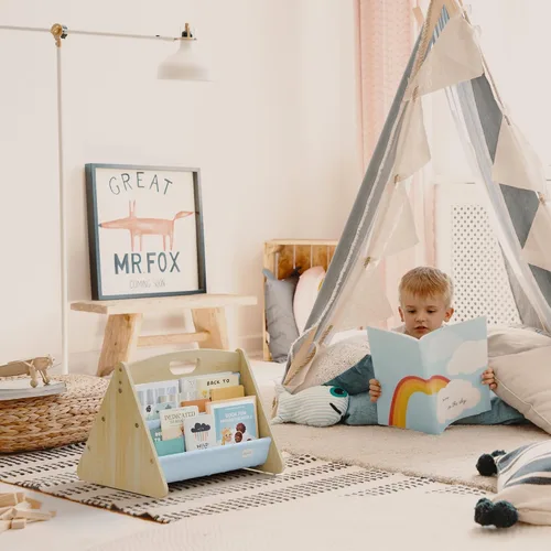 Miniatura 8 de ZICOTO Estantería decorativa de madera con asa para habitaciones de niños, mantiene los libros ordenados y al alcance de los niños pequeños