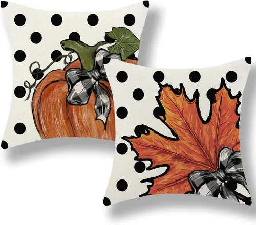 Miniatura 8 de Juego de 2 fundas de almohada de otoño de 16 x 16 pulgadas, diseño de calabaza azul y naranja, decoración de Acción de Gracias, decoración de otoño