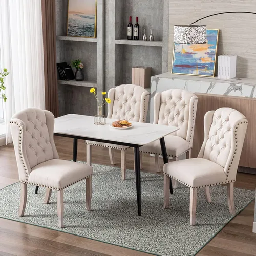 Miniatura 7 de DUOMAY Juego de 4 sillas de comedor modernas capitoné, sillas de comedor tapizadas de lino sin brazos, sillas laterales de invitados para cocina