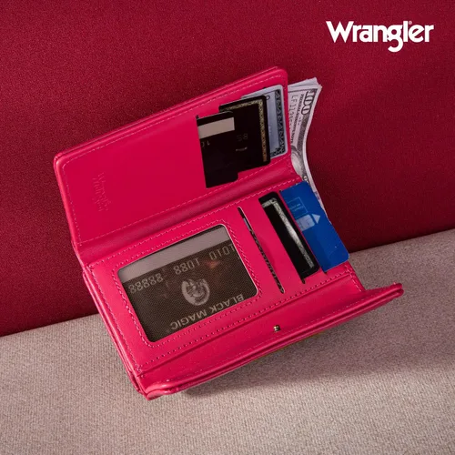 Miniatura 6 de Wrangler Billeteras de triple pliegue para mujer, tarjetero pequeño, Retro rosa intenso, Minimalista