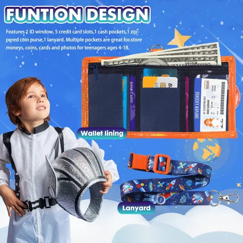 Miniatura 3 de YOYTOO Billetera para niños de 4 a 18 años de edad, triple pliegue, billeteras de lona para niños, novedosas carteras, regalos para niños, Space
