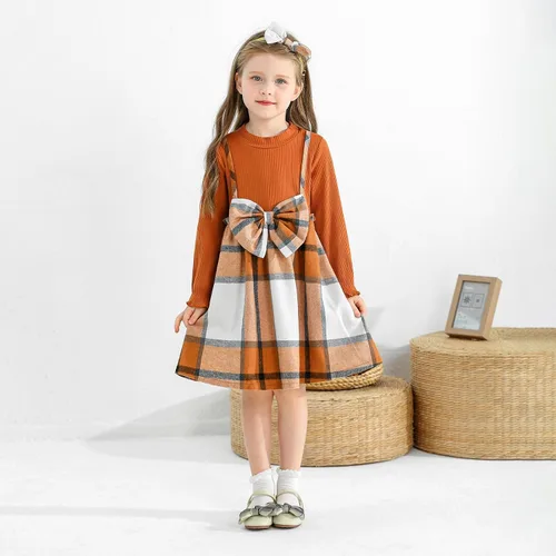 Miniatura 5 de Ropa para niña pequeña, vestido de otoño e invierno, vestido de franela a cuadros, vestido de fiesta con lazo para niñas con diadema