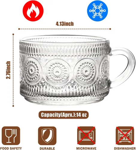 Miniatura 2 de WHJY Tazas de café de vidrio vintage con cuchara, juego de 2 tazas de café de vidrio acanalado expreso, tazas de té en relieve, tazas de té