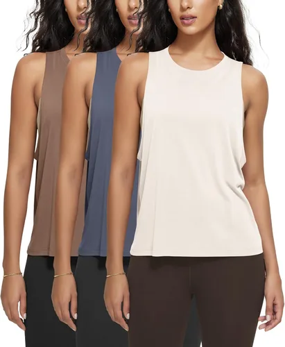 Miniatura 10 de ODODOS Paquete de 3 camisetas sin mangas sueltas para mujer, camisetas sin mangas para gimnasio, atletismo, entrenamiento, camisetas de yoga