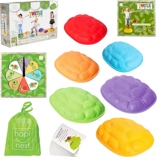 Hapinest Turtle Steps Balance Stepping Stones Juego de coordinación de carrera de obstáculos para niños y familia, equipo de juego sensorial para