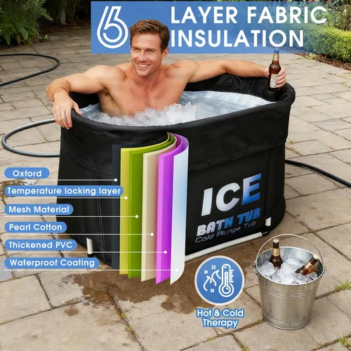 Miniatura 3 de Bañera de hielo ovalada para atletas con tapa, capacidad de 130 galones, bañera de inmersión fría portátil para recuperación y terapia de agua fría